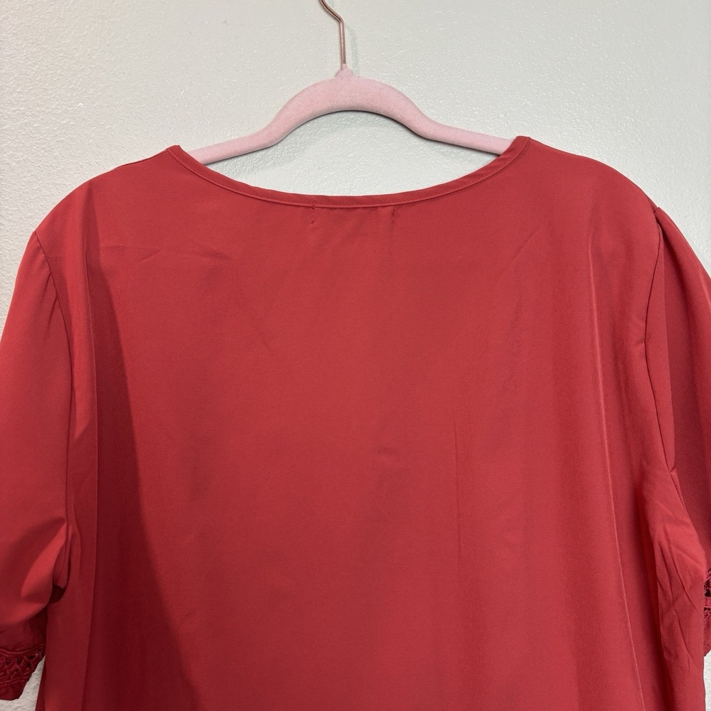 Misslook Floral Embroidered Flutter Sleeve V-Neck Blouse‎ Red/Orange Top 2XL - Picture 8 of 12